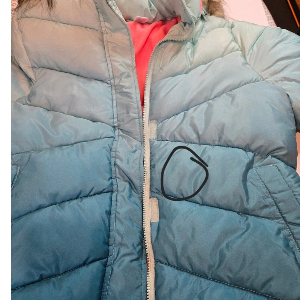 Arizona Jean Co Girls XL 18.5 Plus Ombre Puffer Jacket Faux Fur Hood Winter Coat